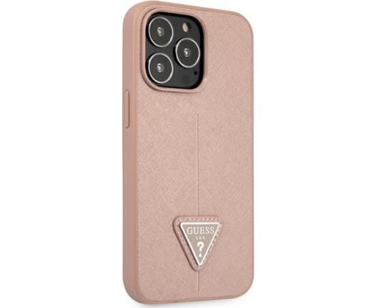 Guess GUHCP13LPSATLP Saffiano Triangle Logo Aizsargapvalks priekš iPhone 13 Pro / 13 6,1" / rozā Neoriģinālie Maciņi