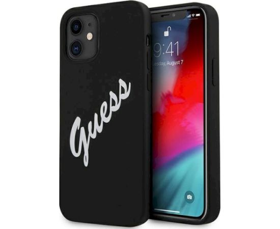 Guess GUHCP12SLSVSBW Silicone Vintage Hardcase Aizsargapvalks priekš iPhone 12 mini 5,4" / melns/balts Neoriģinālie Maciņi