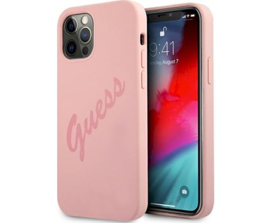 Guess GUHCP12LLSVSPI Script Vintage Aizsargapvalks priekš iPhone 12 Pro Max 6,7" / rozā Neoriģinālie Maciņi