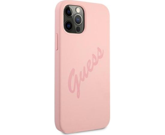 Guess GUHCP12LLSVSPI Script Vintage Aizsargapvalks priekš iPhone 12 Pro Max 6,7" / rozā Neoriģinālie Maciņi
