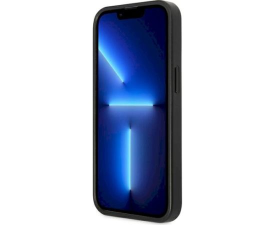 Guess GUHCP13LPSATPK Hardcase Saffiano Triangle Logo Cardslot Aizsargapvalks priekš iPhone 13 Pro / 13 6,1" / melns Neoriģinālie Maciņi