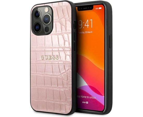 Guess GUHCP13LPCRBPI Croco Strap Collection Aizsargapvalks priekš iPhone 13 Pro / 13 6,1" / rozā Neoriģinālie Maciņi