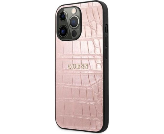 Guess GUHCP13LPCRBPI Croco Strap Collection Aizsargapvalks priekš iPhone 13 Pro / 13 6,1" / rozā Neoriģinālie Maciņi