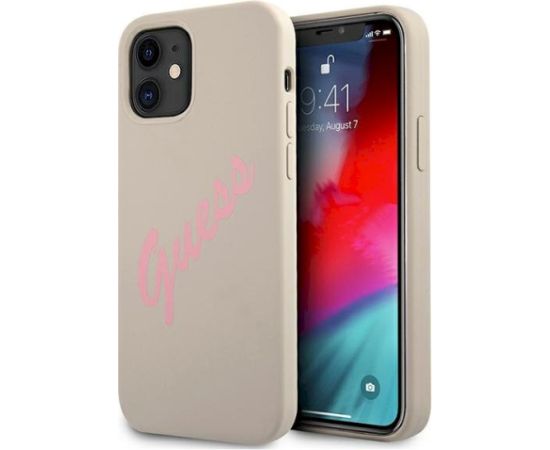 Guess GUHCP12SLSVSGP Silicone Vintage Aizsargapvalks priekš iPhone 12 mini 5,4" / pelēki rozā Neoriģinālie Maciņi