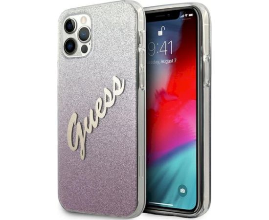 Guess GUHCP12MPCUGLSPI Hardcase Glitter Gradient Script Aizsargapvalks priekš iPhone 12/12 Pro 6,1" / rozā Neoriģinālie Maciņi