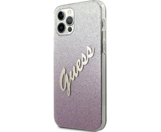 Guess GUHCP12MPCUGLSPI Hardcase Glitter Gradient Script Aizsargapvalks priekš iPhone 12/12 Pro 6,1" / rozā Neoriģinālie Maciņi