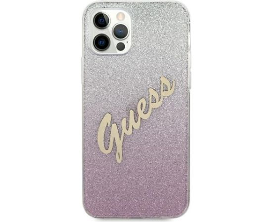 Guess GUHCP12MPCUGLSPI Hardcase Glitter Gradient Script Aizsargapvalks priekš iPhone 12/12 Pro 6,1" / rozā Neoriģinālie Maciņi