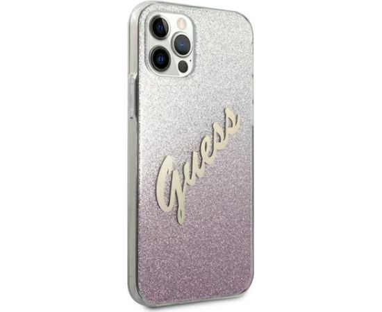 Guess GUHCP12MPCUGLSPI Hardcase Glitter Gradient Script Aizsargapvalks priekš iPhone 12/12 Pro 6,1" / rozā Neoriģinālie Maciņi