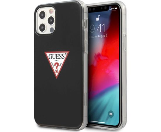 Guess GUHCP12MPCUCTLBK Triangle Collection Aizsargapvalks priekš iPhone 12/12 Pro 6,1" / melns Neoriģinālie Maciņi
