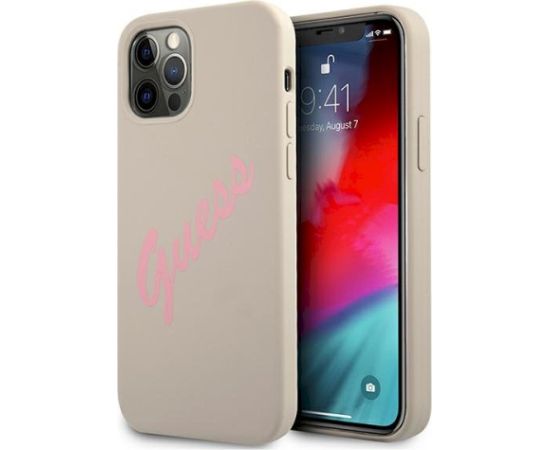 Guess GUHCP12LLSVSGP Silicone Vintage Hardcase Aizsargapvalks priekš iPhone 12 Pro Max 6,7" / pelēki rozā Neoriģinālie Maciņi