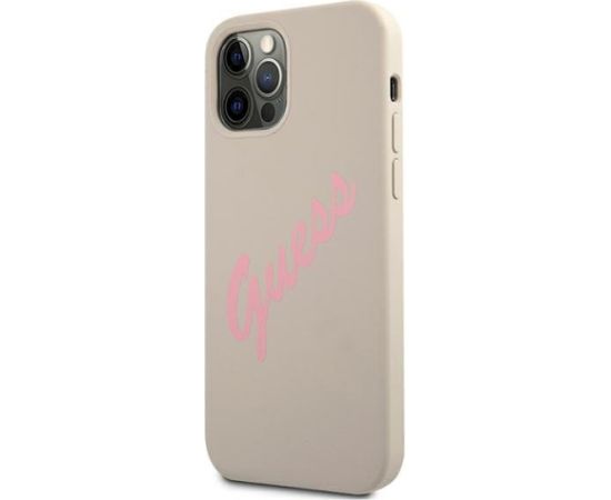 Guess GUHCP12LLSVSGP Silicone Vintage Hardcase Aizsargapvalks priekš iPhone 12 Pro Max 6,7" / pelēki rozā Neoriģinālie Maciņi