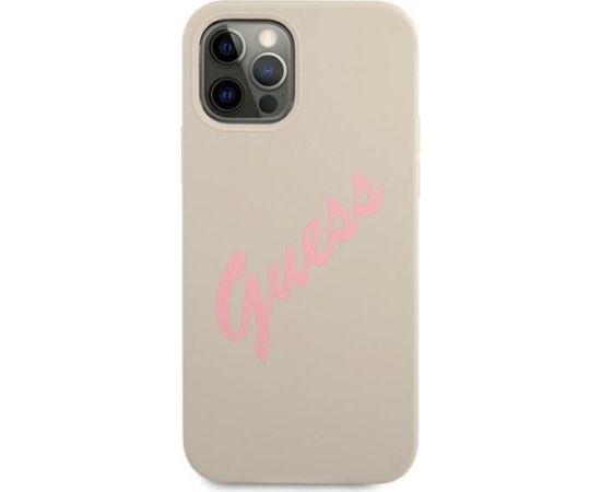 Guess GUHCP12LLSVSGP Silicone Vintage Hardcase Aizsargapvalks priekš iPhone 12 Pro Max 6,7" / pelēki rozā Neoriģinālie Maciņi