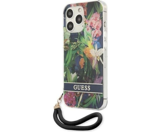 Guess GUHCP13LHFLSB Hardcase Flower Strap Aizsargapvalks priekš iPhone 13 Pro / 13 6,1" / zils Neoriģinālie Maciņi
