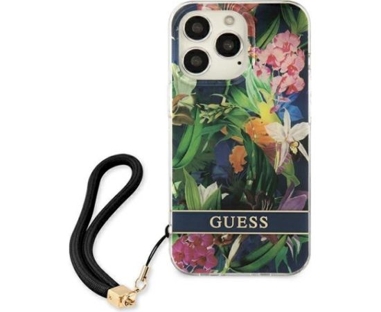 Guess GUHCP13LHFLSB Hardcase Flower Strap Aizsargapvalks priekš iPhone 13 Pro / 13 6,1" / zils Neoriģinālie Maciņi