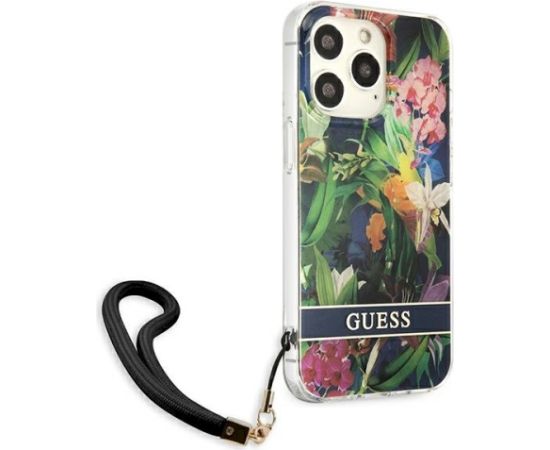 Guess GUHCP13LHFLSB Hardcase Flower Strap Aizsargapvalks priekš iPhone 13 Pro / 13 6,1" / zils Neoriģinālie Maciņi