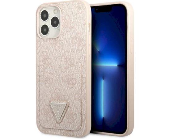 Guess GUHCP13LP4TPP hardcase 4G Triangle Logo Cardslot Aizsargapvalks priekš iPhone 13 Pro / 13 6,1" / rozā Neoriģinālie Maciņi