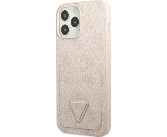 Guess GUHCP13LP4TPP hardcase 4G Triangle Logo Cardslot Aizsargapvalks priekš iPhone 13 Pro / 13 6,1" / rozā Neoriģinālie Maciņi