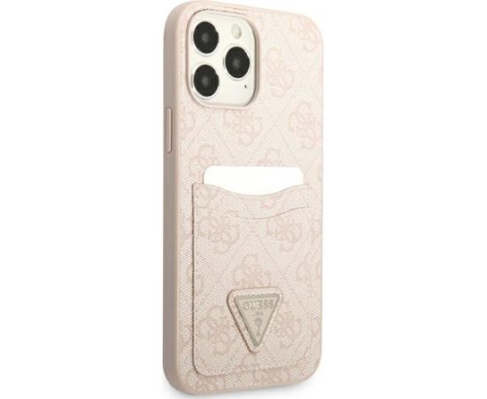 Guess GUHCP13LP4TPP hardcase 4G Triangle Logo Cardslot Aizsargapvalks priekš iPhone 13 Pro / 13 6,1" / rozā Neoriģinālie Maciņi
