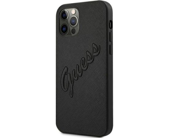 Guess GUHCP12LRSAVSBK Saffiano Vintage Script Aizsargapvalks priekš iPhone 12 Pro Max 6,7" / melns Neoriģinālie Maciņi
