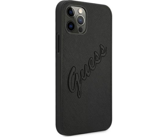 Guess GUHCP12LRSAVSBK Saffiano Vintage Script Aizsargapvalks priekš iPhone 12 Pro Max 6,7" / melns Neoriģinālie Maciņi