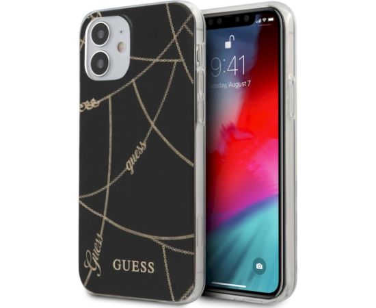 Guess GUHCP12SPCUCHBK Gold Chain Collection Aizsargapvalks priekš iPhone 12 mini 5,4" / melns Neoriģinālie Maciņi