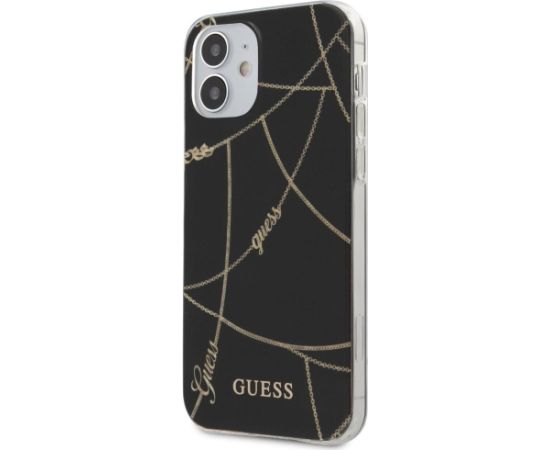 Guess GUHCP12SPCUCHBK Gold Chain Collection Aizsargapvalks priekš iPhone 12 mini 5,4" / melns Neoriģinālie Maciņi