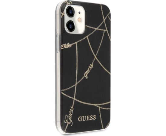 Guess GUHCP12SPCUCHBK Gold Chain Collection Aizsargapvalks priekš iPhone 12 mini 5,4" / melns Neoriģinālie Maciņi