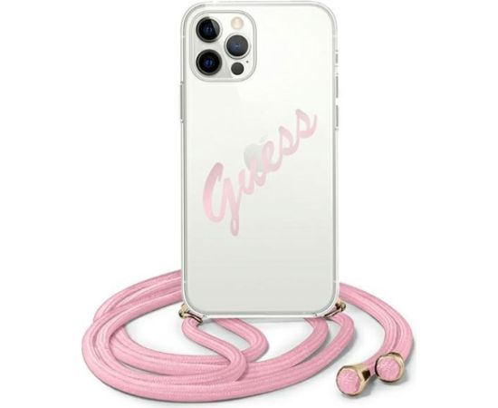 Guess GUHCP12MCRTVSPI Script Vintage Hardcase Aizsargapvalks priekš iPhone 12/12 Pro 6,1" / rozā Neoriģinālie Maciņi