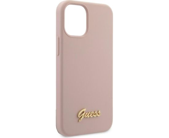 Guess GUHCP12SLSLMGLP Silicone Script Gold Logo Aizsargapvalks priekš iPhone 12 mini 5,4" / gaiši rozā Neoriģinālie Maciņi