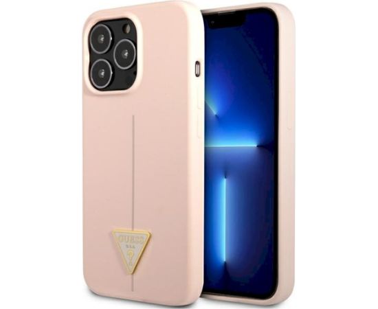 Guess GUHCP13LSLTGP Silicone Triangle Hardcase Aizsargapvalks priekš iPhone 13 Pro / 13 6,1" / rozā Neoriģinālie Maciņi