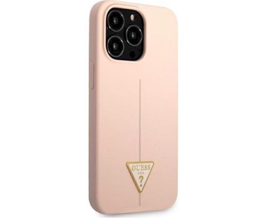 Guess GUHCP13LSLTGP Silicone Triangle Hardcase Aizsargapvalks priekš iPhone 13 Pro / 13 6,1" / rozā Neoriģinālie Maciņi