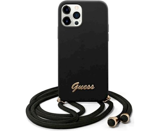 Guess GUHCP12MLSCLMGBK Hardcase Metal Logo Cord Aizsargapvalks priekš iPhone 12/12 Pro 6,1" / melns Neoriģinālie Maciņi