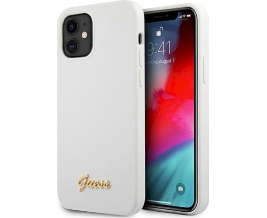 Guess GUHCP12SLSLMGWH Metal Logo Script Aizsargapvalks priekš iPhone 12 mini 5,4" / balts Neoriģinālie Maciņi