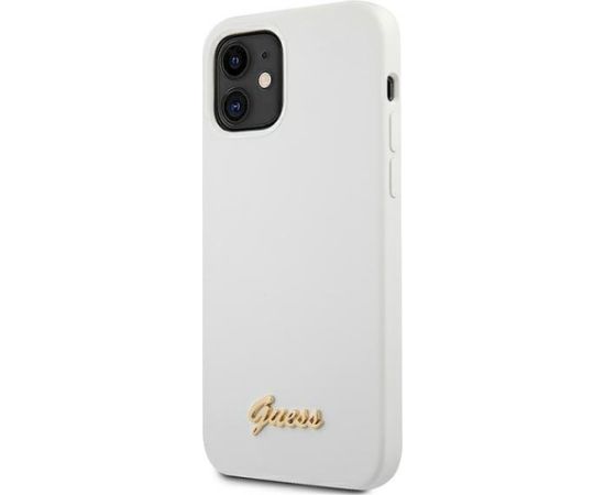 Guess GUHCP12SLSLMGWH Metal Logo Script Aizsargapvalks priekš iPhone 12 mini 5,4" / balts Neoriģinālie Maciņi