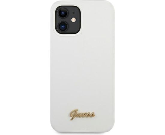 Guess GUHCP12SLSLMGWH Metal Logo Script Aizsargapvalks priekš iPhone 12 mini 5,4" / balts Neoriģinālie Maciņi