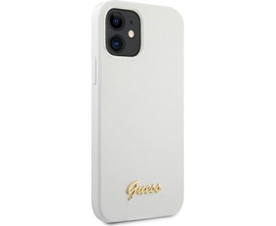 Guess GUHCP12SLSLMGWH Metal Logo Script Aizsargapvalks priekš iPhone 12 mini 5,4" / balts Neoriģinālie Maciņi