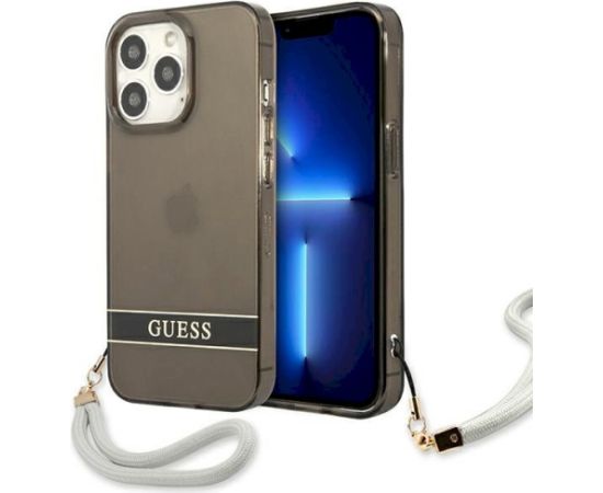 Guess GUHCP13LHTSGSK Hardcase Translucent Stap Aizsargapvalks priekš iPhone 13 Pro / 13 6,1" / melns Neoriģinālie Maciņi