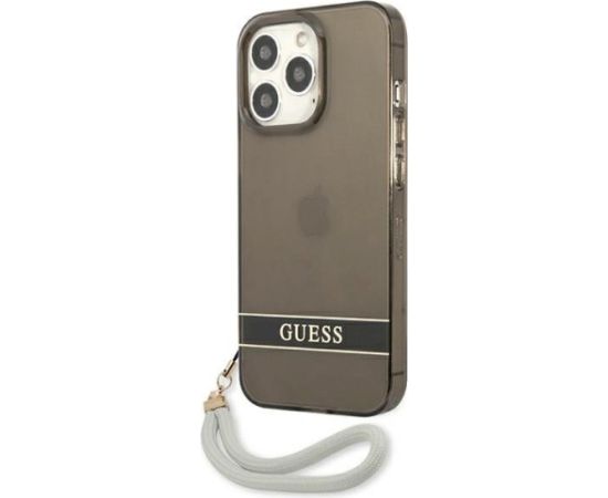 Guess GUHCP13LHTSGSK Hardcase Translucent Stap Aizsargapvalks priekš iPhone 13 Pro / 13 6,1" / melns Neoriģinālie Maciņi