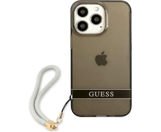 Guess GUHCP13LHTSGSK Hardcase Translucent Stap Aizsargapvalks priekš iPhone 13 Pro / 13 6,1" / melns Neoriģinālie Maciņi