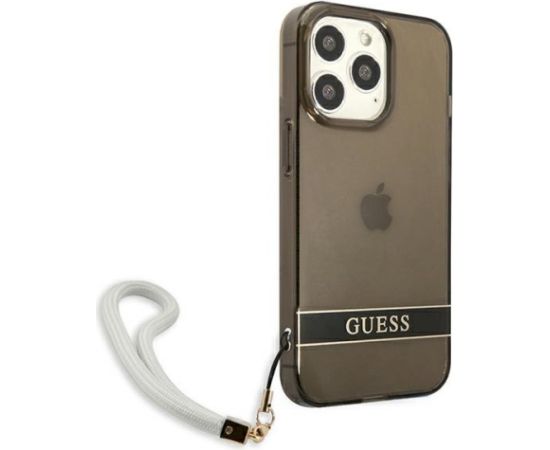 Guess GUHCP13LHTSGSK Hardcase Translucent Stap Aizsargapvalks priekš iPhone 13 Pro / 13 6,1" / melns Neoriģinālie Maciņi