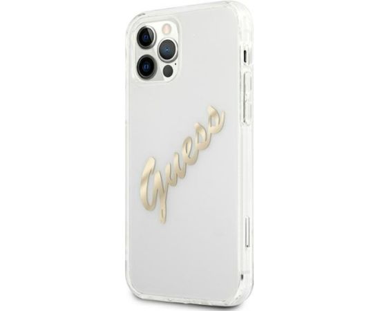 Guess GUHCP12MKTRSVGO Hardcase Vintage Script Gold Aizsargapvalks priekš iPhone 12/12 Pro 6,1" / caurspīdīgs Neoriģinālie Maciņi