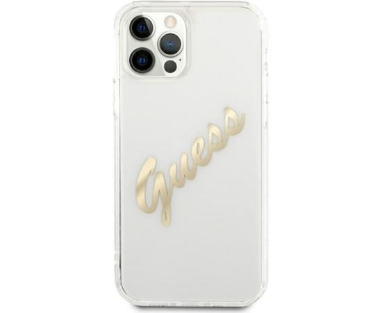 Guess GUHCP12MKTRSVGO Hardcase Vintage Script Gold Aizsargapvalks priekš iPhone 12/12 Pro 6,1" / caurspīdīgs Neoriģinālie Maciņi