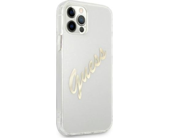 Guess GUHCP12MKTRSVGO Hardcase Vintage Script Gold Aizsargapvalks priekš iPhone 12/12 Pro 6,1" / caurspīdīgs Neoriģinālie Maciņi