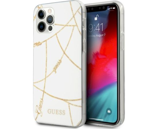 Guess GUHCP12LPCUCHWH Gold Chain Collection Aizsargapvalks priekš iPhone 12 Pro Max 6,7" / balts Neoriģinālie Maciņi