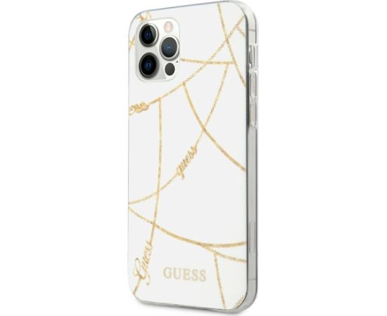 Guess GUHCP12LPCUCHWH Gold Chain Collection Aizsargapvalks priekš iPhone 12 Pro Max 6,7" / balts Neoriģinālie Maciņi
