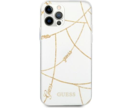 Guess GUHCP12LPCUCHWH Gold Chain Collection Aizsargapvalks priekš iPhone 12 Pro Max 6,7" / balts Neoriģinālie Maciņi