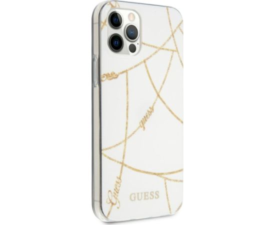 Guess GUHCP12LPCUCHWH Gold Chain Collection Aizsargapvalks priekš iPhone 12 Pro Max 6,7" / balts Neoriģinālie Maciņi