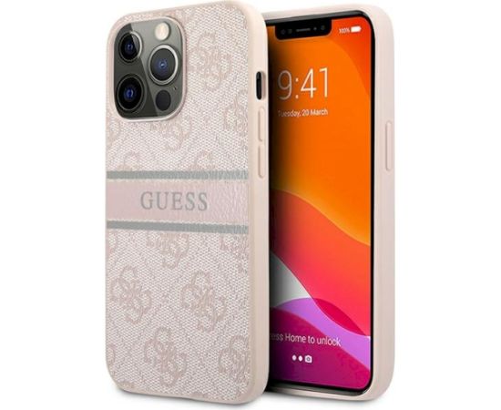 Guess GUHCP13L4GDPI 4G Stripe Aizsargapvalks priekš iPhone 13 Pro / 13 6,1" / rozā Neoriģinālie Maciņi