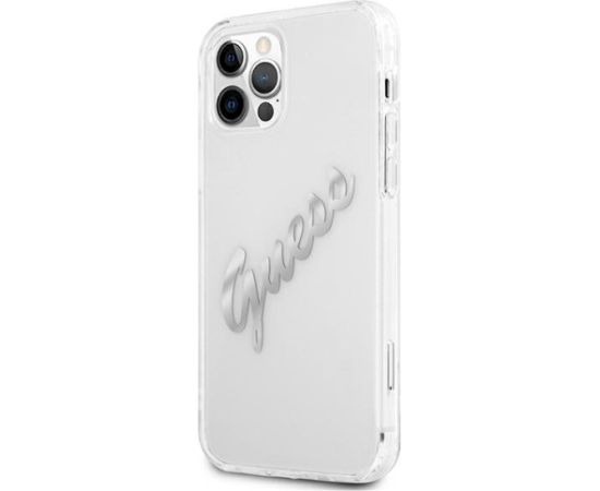 Guess GUHCP12MKTRSVSI Hardcase Vintage Script Aizsargapvalks priekš iPhone 12/12 Pro 6,1" / caurspīdīgs sudraba Neoriģinālie Maciņi