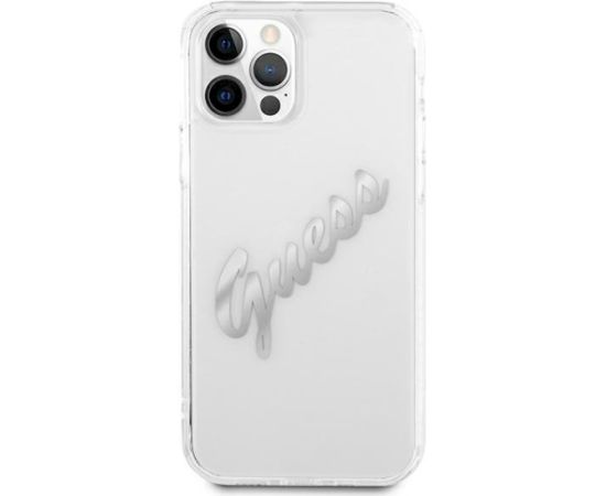 Guess GUHCP12MKTRSVSI Hardcase Vintage Script Aizsargapvalks priekš iPhone 12/12 Pro 6,1" / caurspīdīgs sudraba Neoriģinālie Maciņi